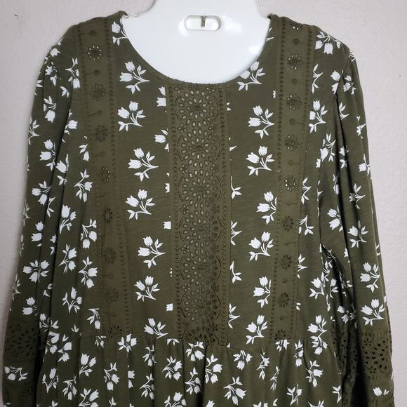 BODEN Olive Green Floral Babydoll Dress NWT Sz 10R Boho Prairie Whimsical - Picture 3 of 11